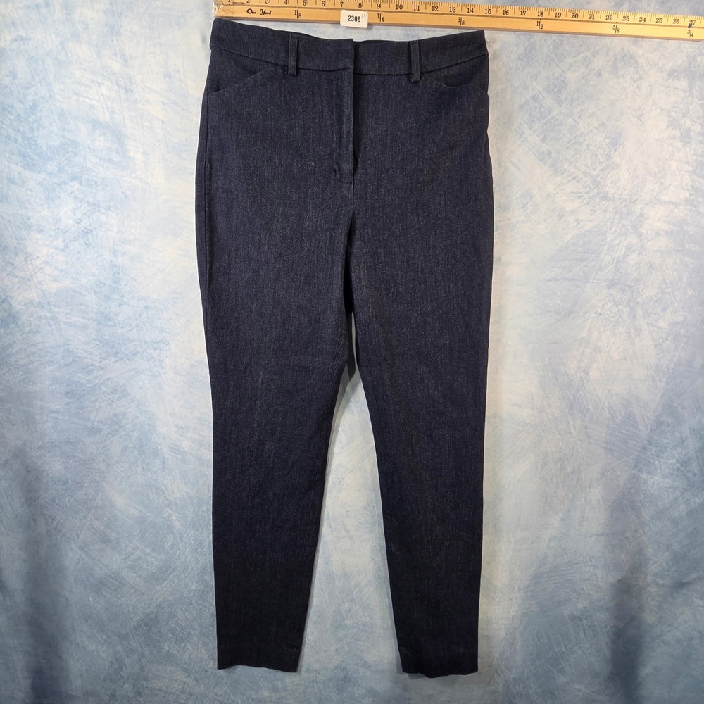 Express Editor Womens Dark Indigo Slim Leg Dress Pants Sz 6R Denim Look Trousers